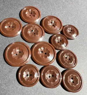 6 or 24 Smooth Chocolate Brown 1.7cm or 2.2cm Vintage Buttons