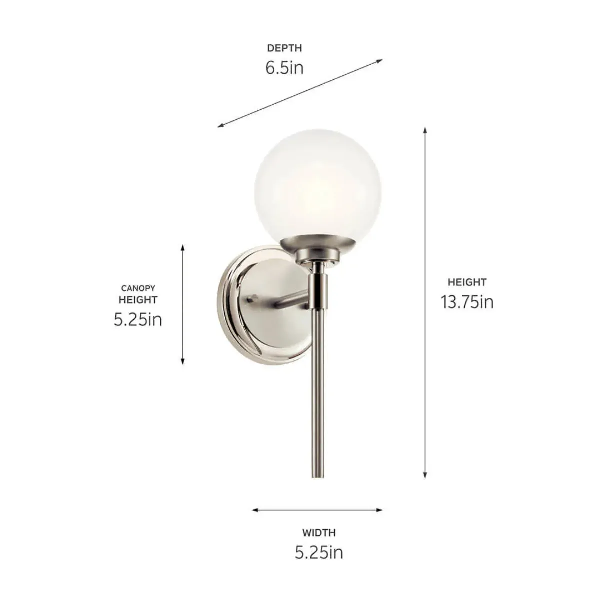 Benno 14" 1-Light Wall Sconce With Opal Glass, Polished Nickel Finish