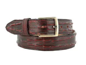 Black Cherry Western Belt Crocodile Tail Print Leather - Silver Buckle