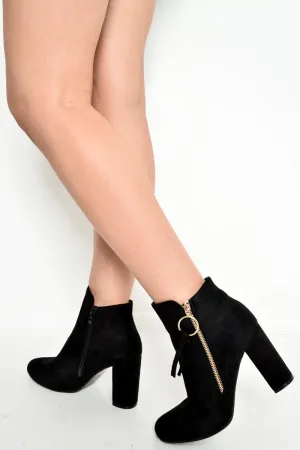 Black Faux Suede Gold Detail Ankle Boot  - Daisymae