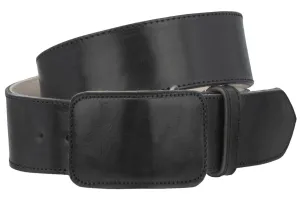 Black Western Cowboy Belt Classic Solid Leather - Rodeo Buckle