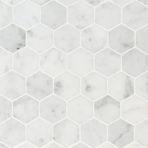 Carrara White, 2" Hexagon Mosaic - Stone Tile