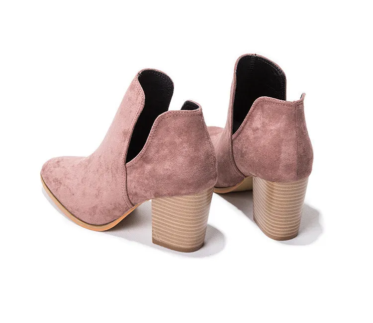 Chunky high-heeled solid color booties