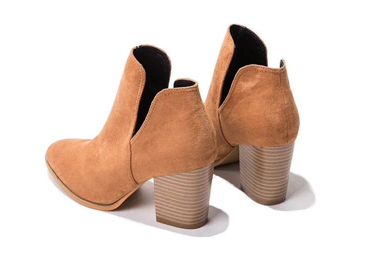 Chunky high-heeled solid color booties