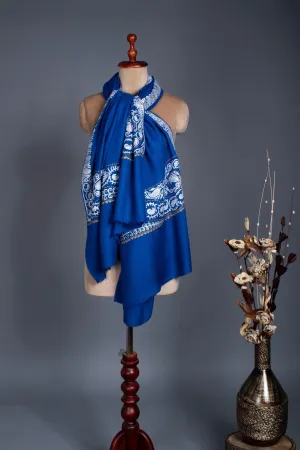 Cobalt Blue Pashmina Wrap featuring Silver Tilla Embroidery.