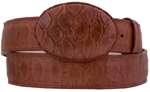 Cognac Western Cowboy Belt Anteater Print Leather - Rodeo Buckle