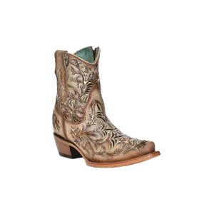 Corral Womens Mirror-like Overlay And Embroidery Tan Ankle Boots