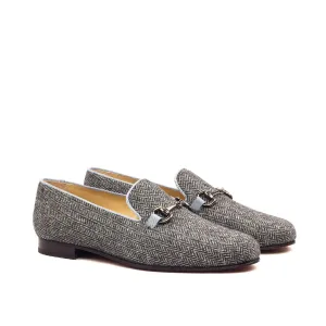 DapperFam Enzo in Cobalt Gray / Herringbone Men's Grossgrain & Sartorial Slipper