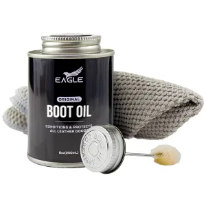 Eagle Leather Boot Oil for Work Boots, Cowboy Boots, & Shoes - Includes Applicator & Premium Towel - All-Natural Deep Leather Conditioner(8.45oz)