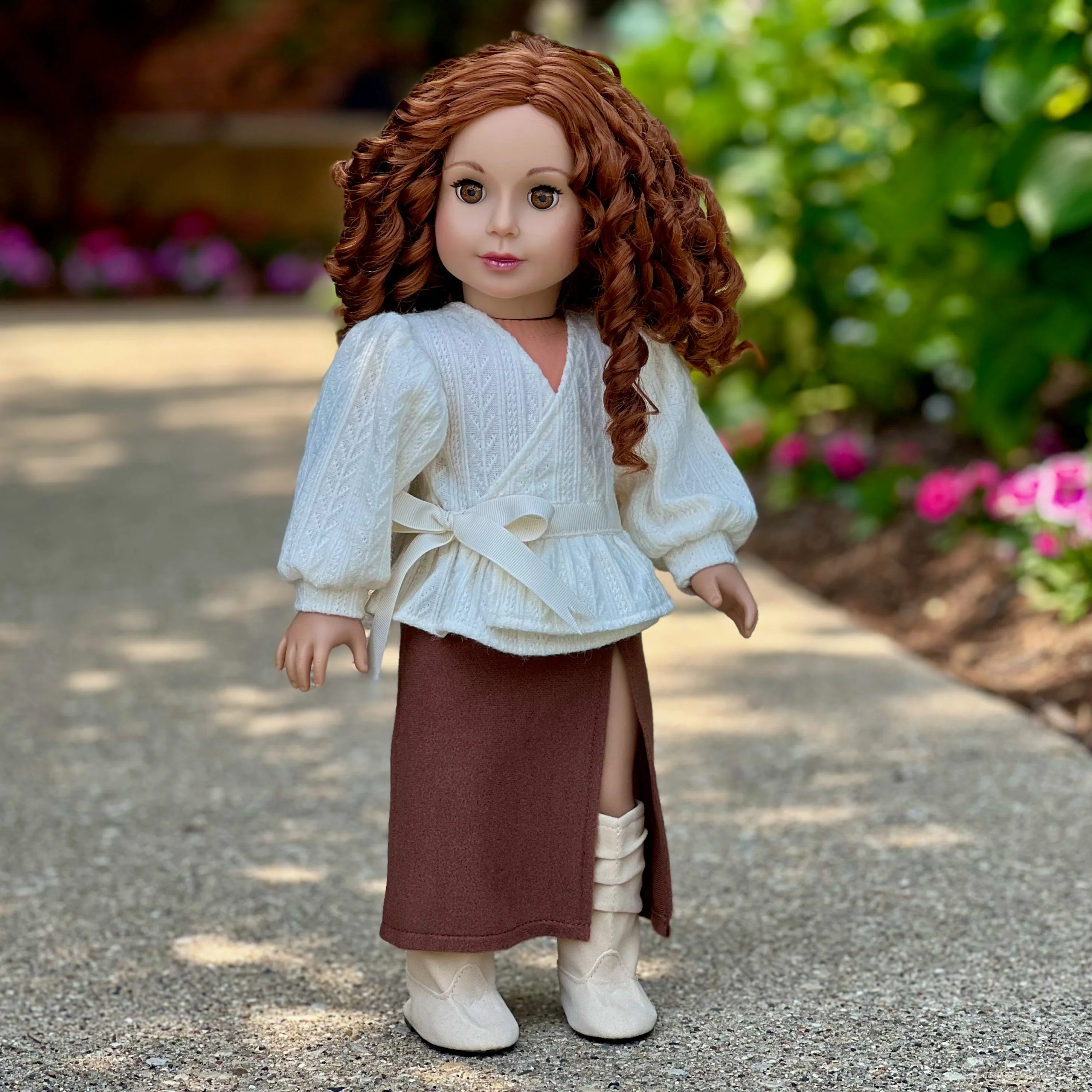 Fashion Fusion - 3 Piece Outfit for 18 inch Doll - Ivory Blouse, Brown Skirt and Ivory Boots - 18 inch Doll Clothes ( Doll Not Included)