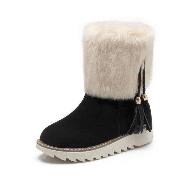 Flat Heel Add Warm Fur Plush Snow mid-calf Boots