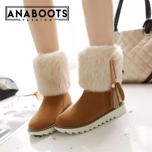 Flat Heel Add Warm Fur Plush Snow mid-calf Boots