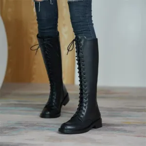 Genuine Leather Knee High Boots - Fashionable & Durable Flat Heel Boot