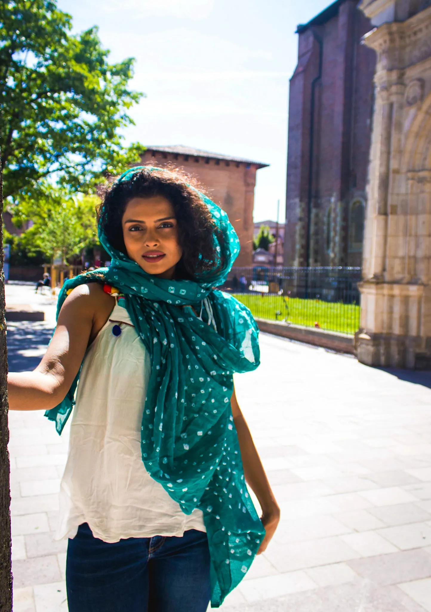 Green Chunari Printed Summer Shawl