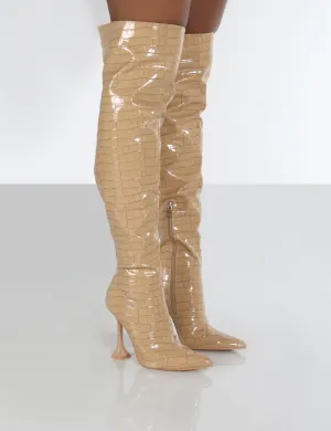 Indica Beige PU Over The Knee Boots