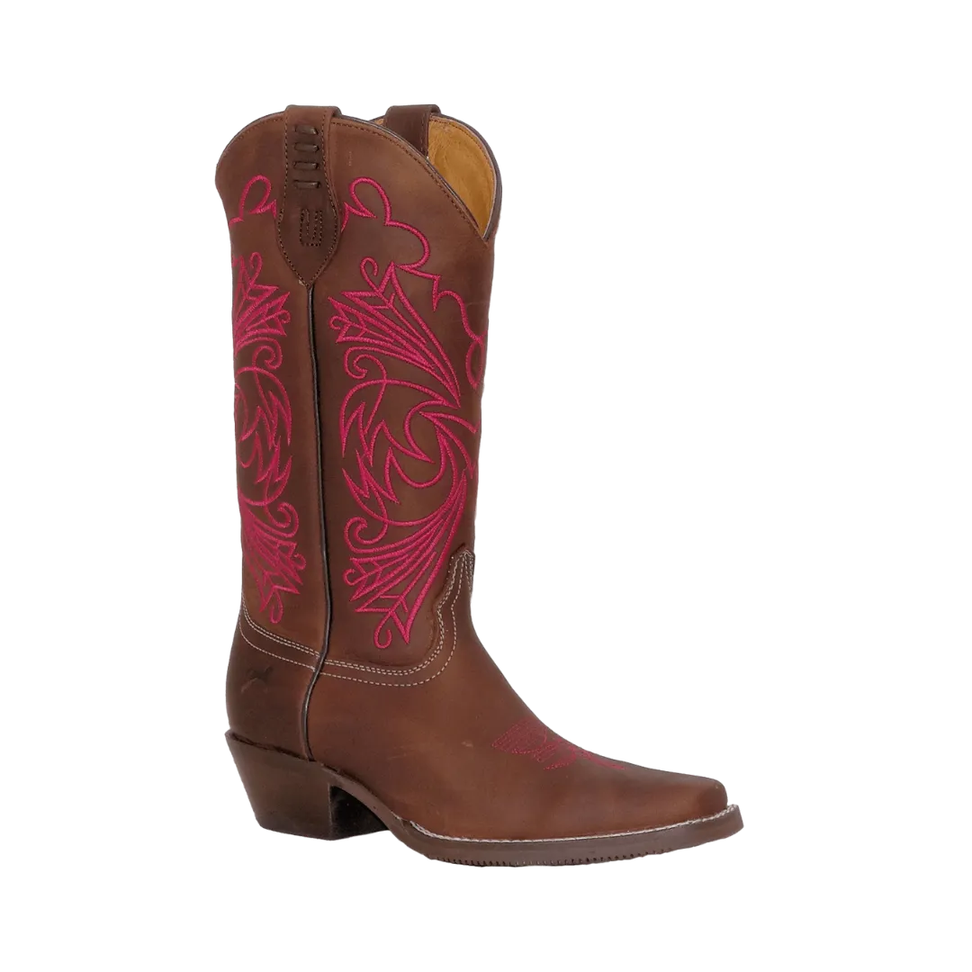 International M Women's Brown Pink Embroidered Boot