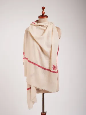 Ivory Cashmere Kashmiri Scarf with Sozni Embroidery