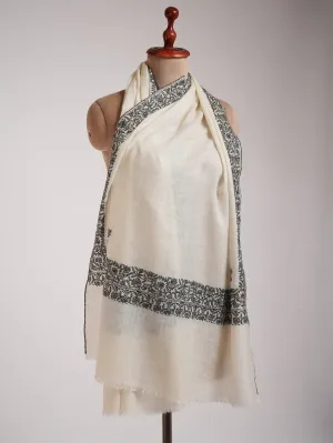 Ivory Cashmere Scarf in Black Sozni Embroidery