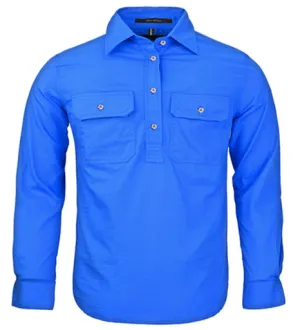 Kids Pilbara Closed Front L/S Shirt - Cobalt