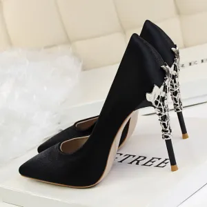 Ladies Shoes Carved Thin Heel High Heel Metal Wedding Shoes