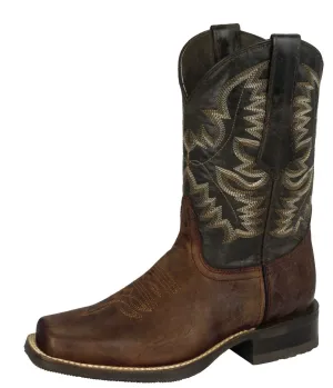 Mens Brown Western Leather Cowboy Boots - Square Toe