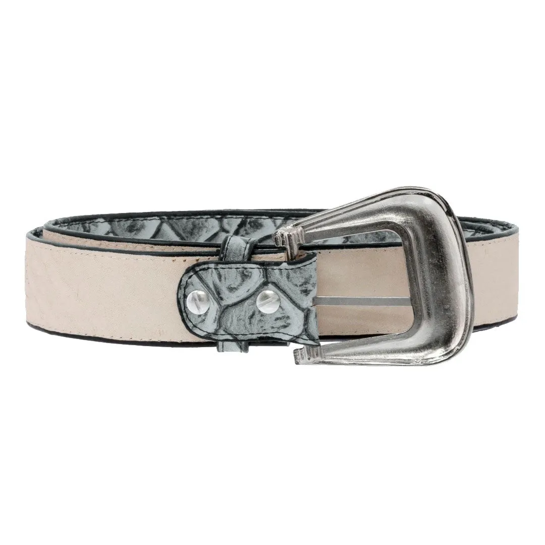 Off White Western Cowboy Belt Pirarucu Fish Leather - Silver Buckle