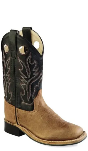 Old West Black Youth Boys Carona Leather Broad Square Toe Cowboy Boots