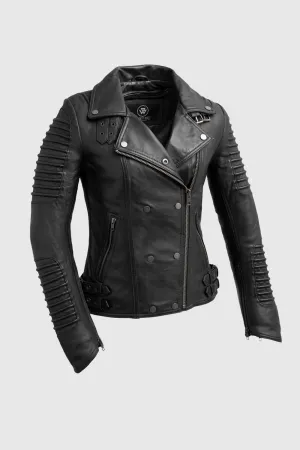 Queens Women's Fashion Leather Jacket Black (POS)