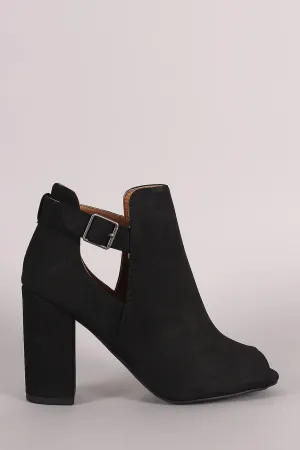 Qupid Distressed Slit Peep Toe Booties