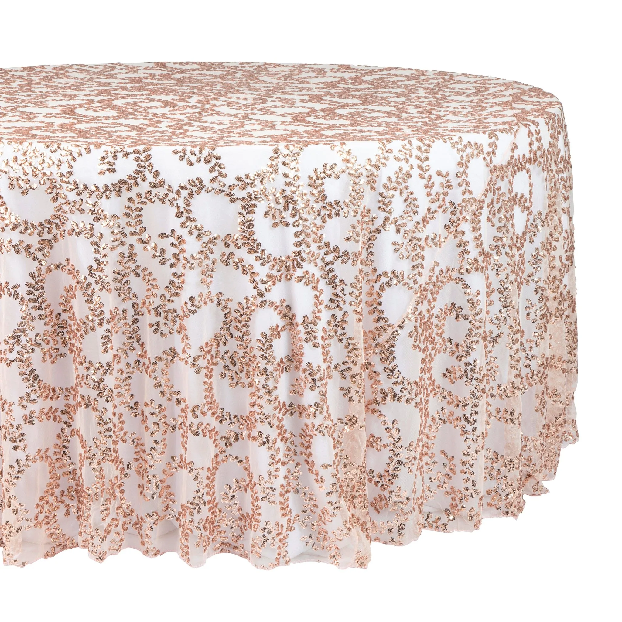 Sequin Vine Tablecloth Overlays 120" Round  - Blush/Rose Gold