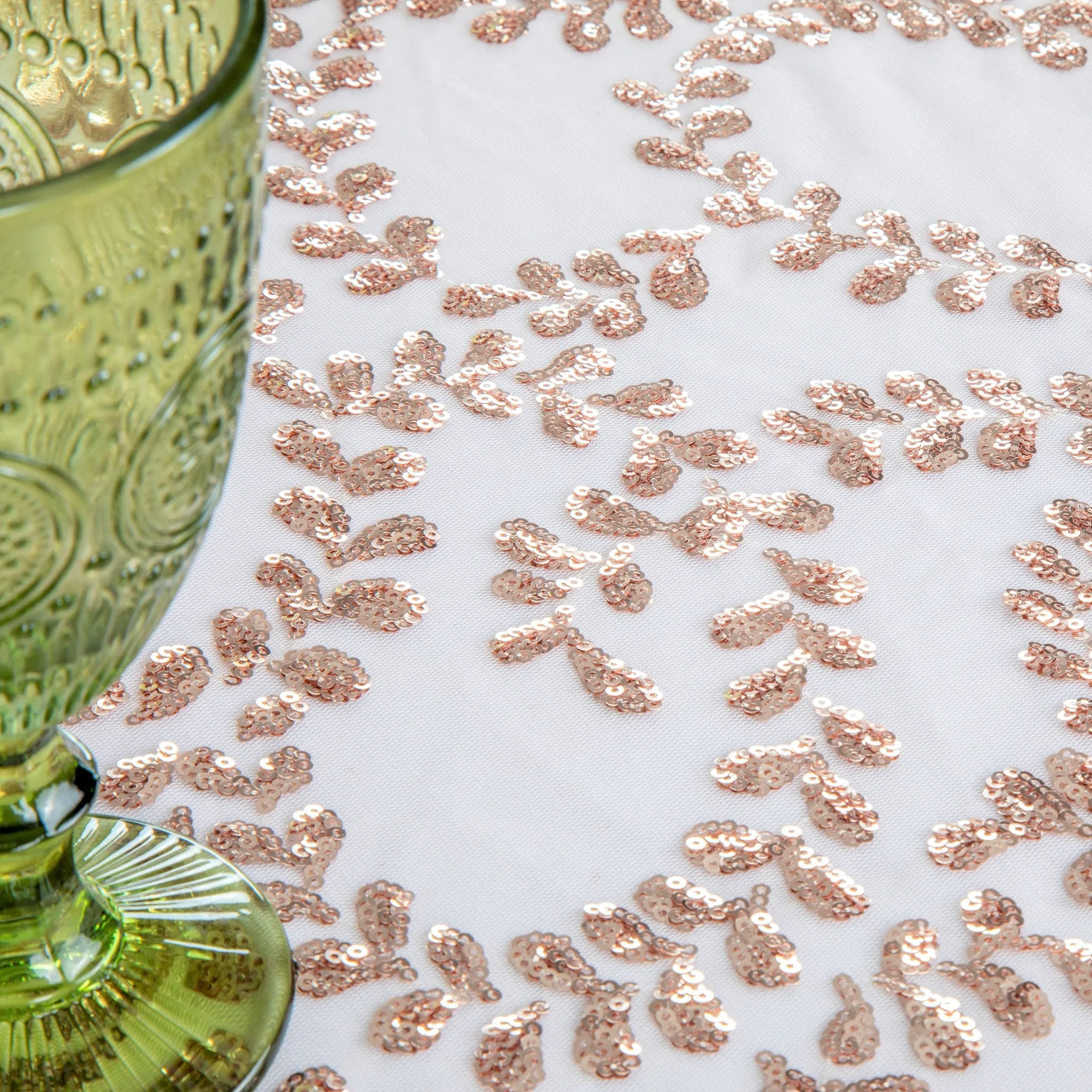 Sequin Vine Tablecloth Overlays 120" Round  - Blush/Rose Gold