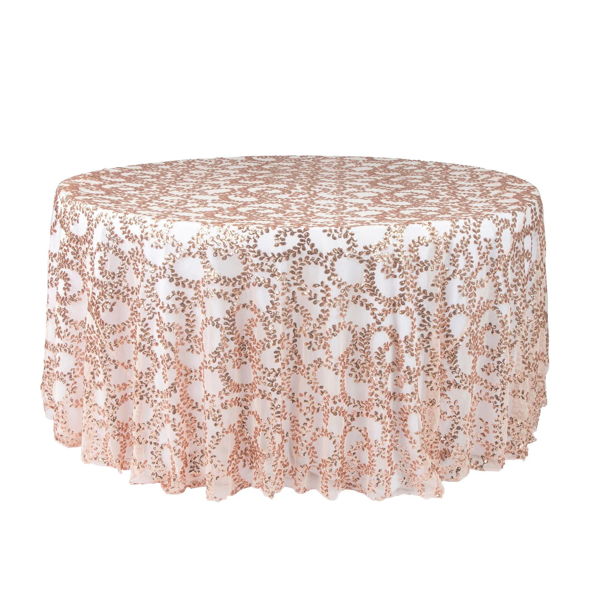 Sequin Vine Tablecloth Overlays 120" Round  - Blush/Rose Gold