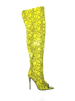 Snakeskin Peep Toe Thigh High Heel Boots