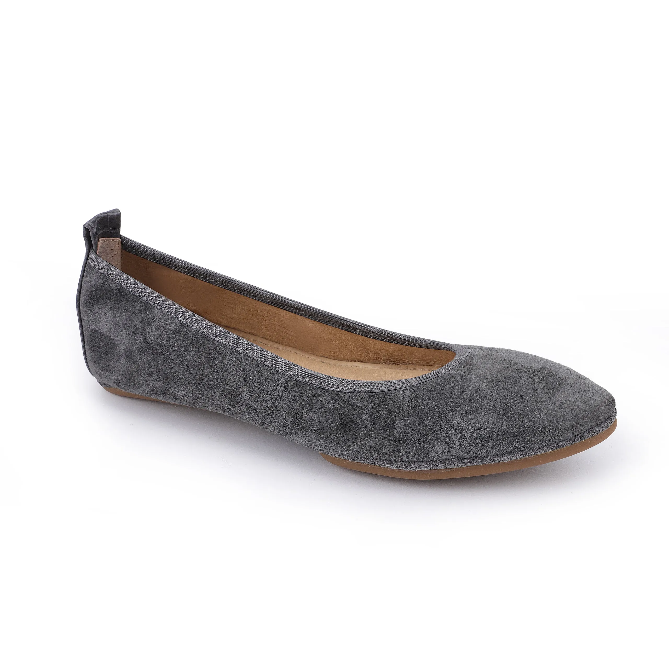 Vienna Foldable Ballet Flat in Smoke Suede