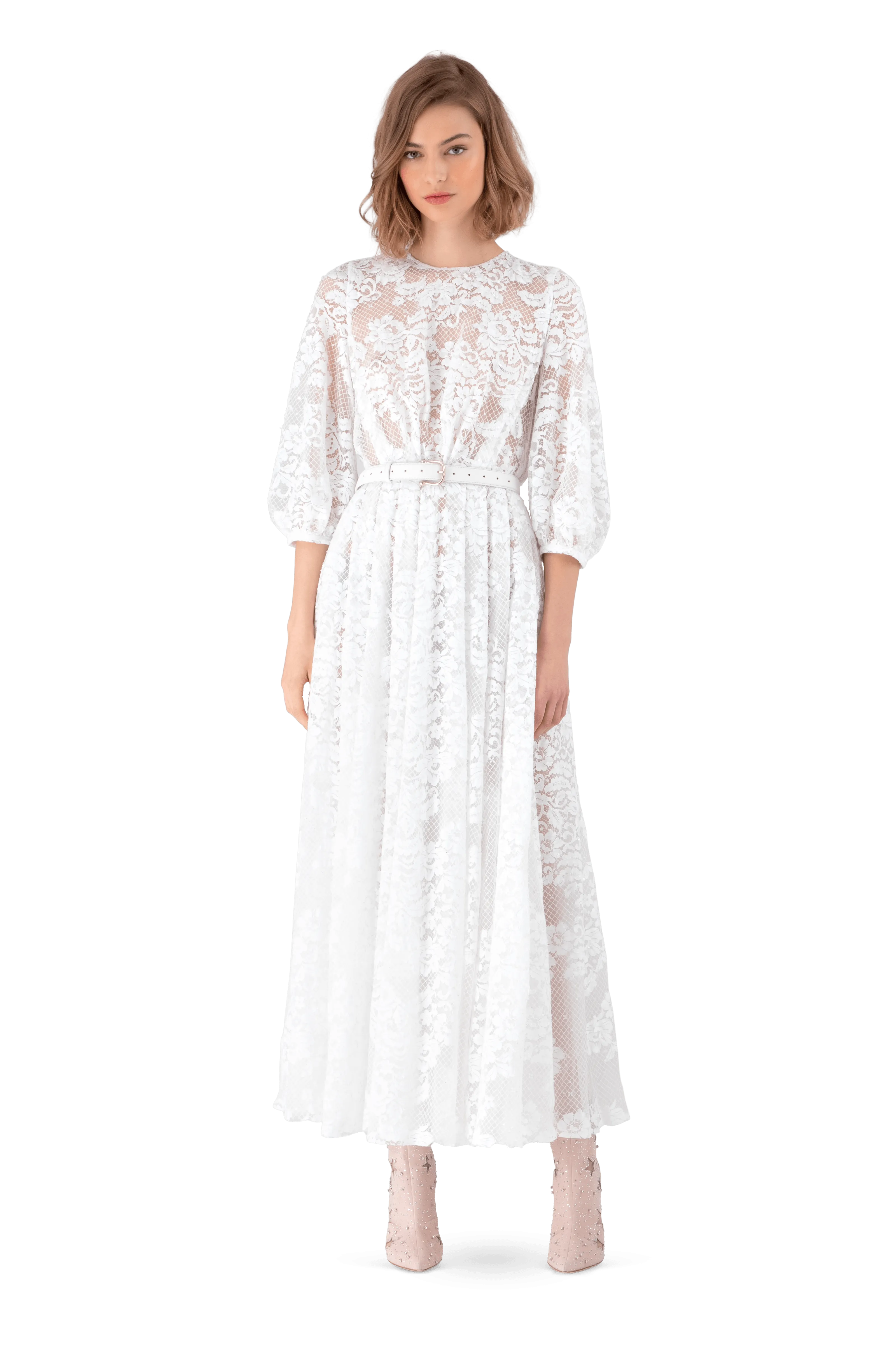 White Embroidered Lace Dress