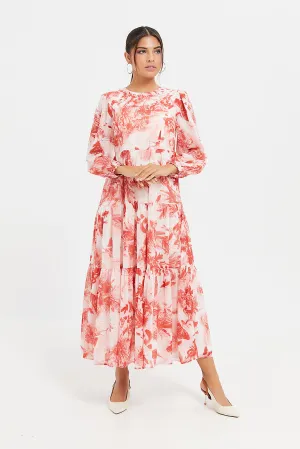 Women Pink Printed Flared Dress