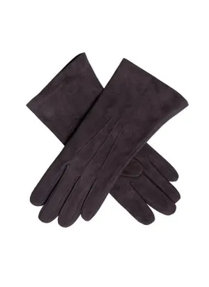 Women's Three-Point Silk-Lined Lamb Suede Gloves